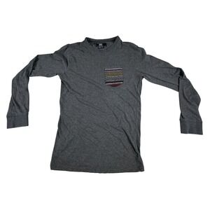 Beautiful Giant Grey Long Sleeve Mock Neck Tee Boho‎ Aztec Pocket Women's M